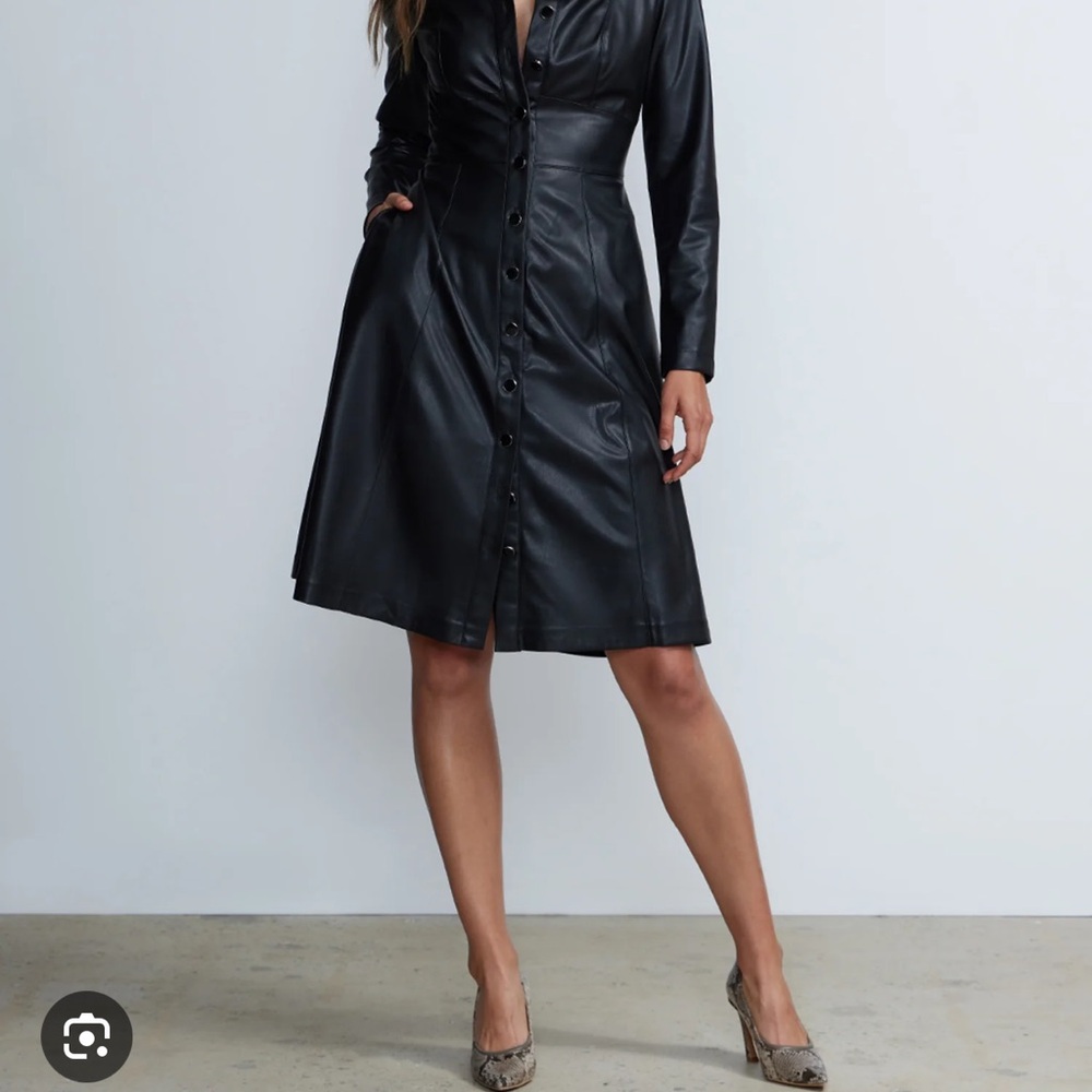 Black Leather Button-Down Dress